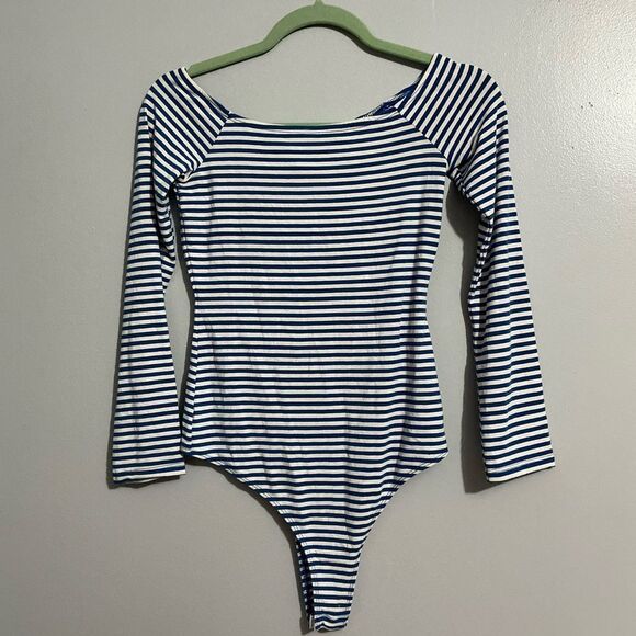 ASOS Blue and White striped long sleeve bodysuit size S - Picture 1 of 10